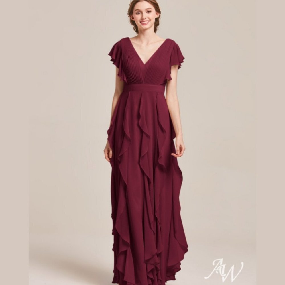 AW Bridal Women's Burgundy Ramona V-Neck Long Dress - 2